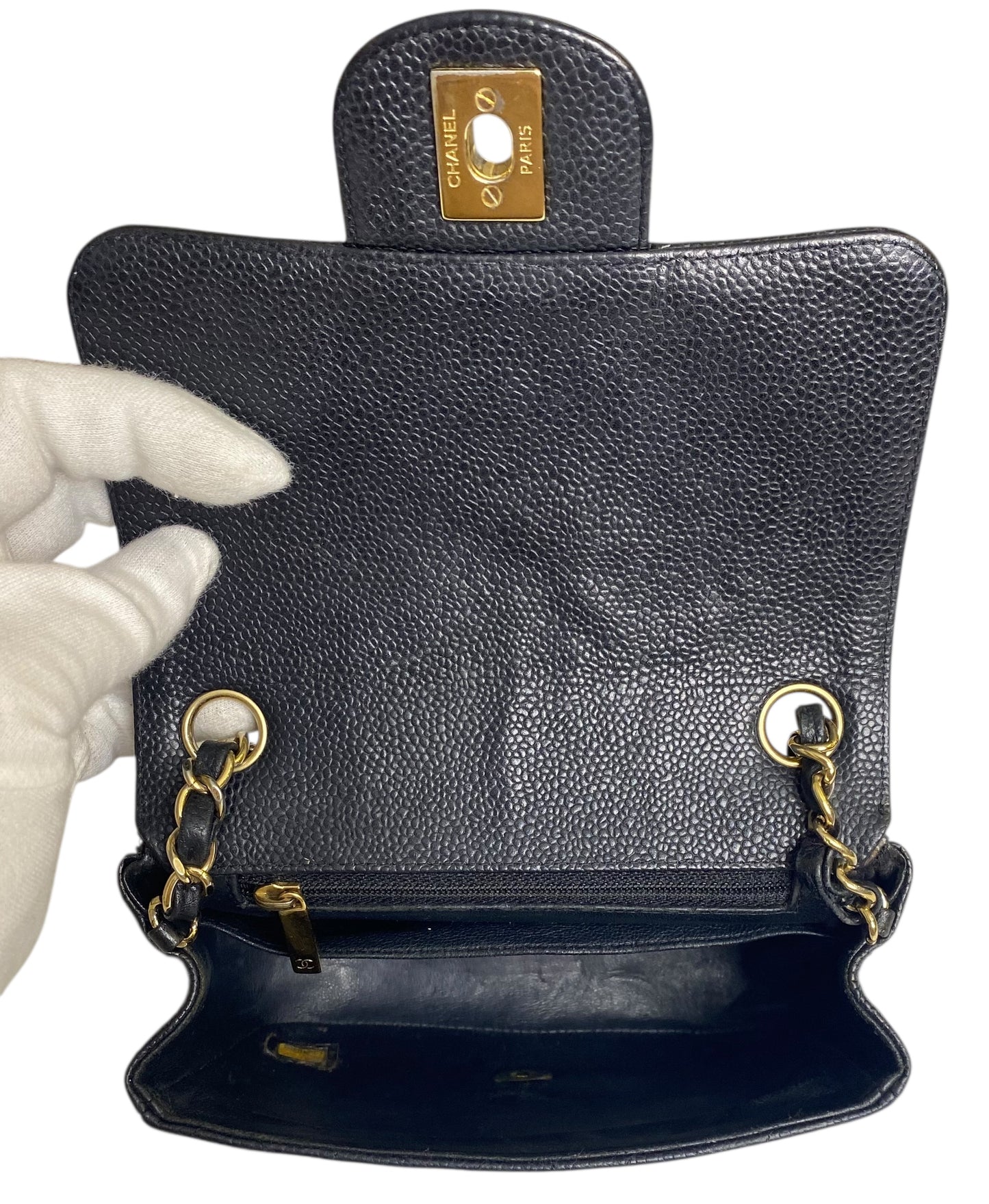 Chanel Black Caviar Mini Square Classic Timeless Flap Bag GHW Gold Hardware