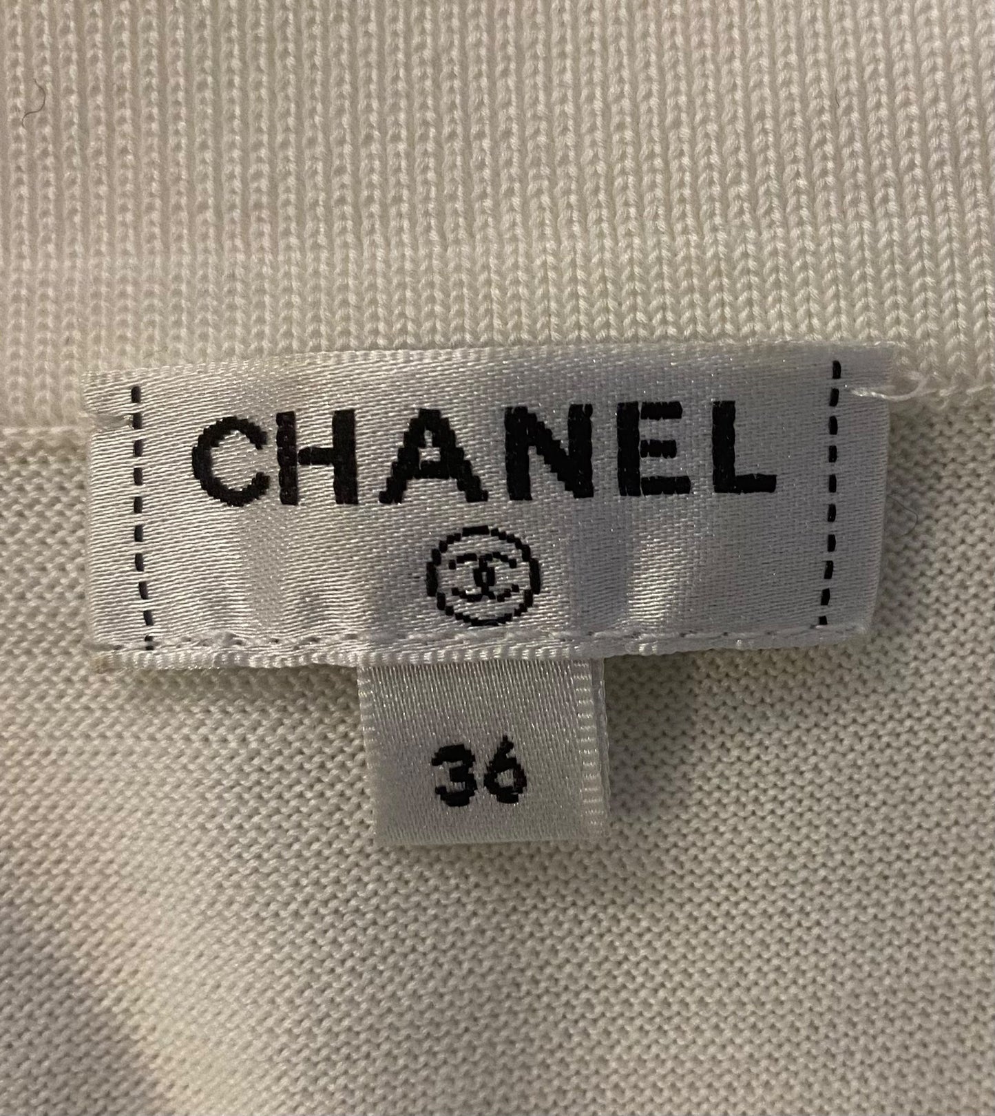 Chanel 19C La Pausa Cotton CC Logo Polo T-Shirt Stripe Blue White FR 36