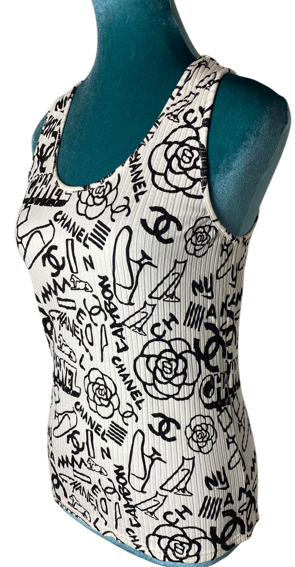 Chanel 19A Paris-New York Egypt Graffiti Tank Top Size FR 36