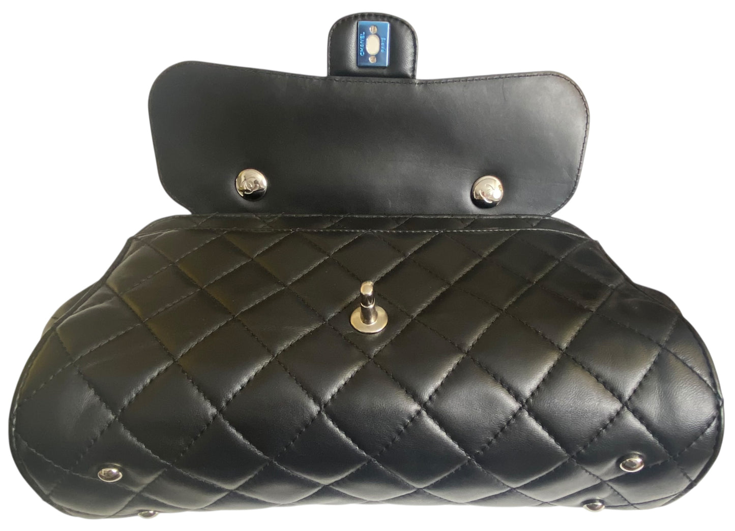 Chanel Classic Black CC Kisslock Lambskin Frame Compartment Bag