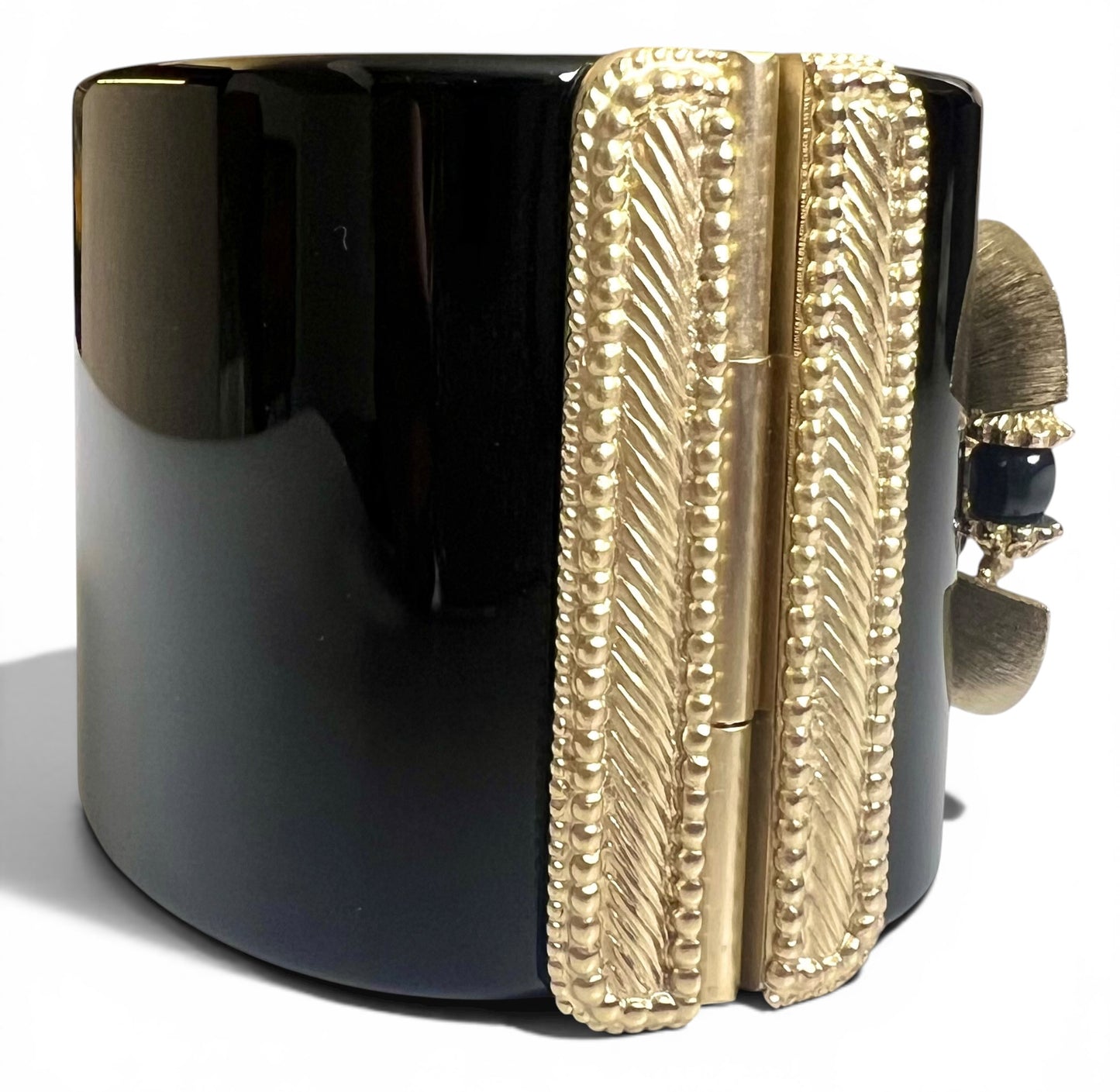 Rare Chanel 16A Paris Seoul Black Pearl Gold Wide Statement Cuff Bracelet