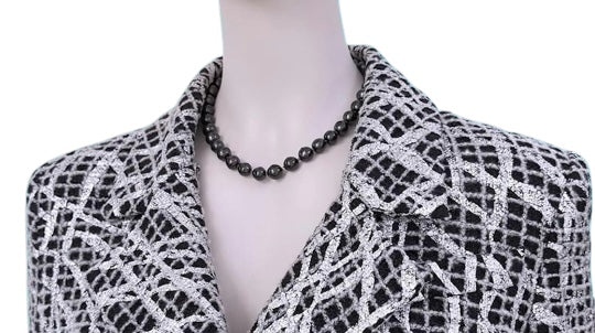 Chanel 12P Double Breasted Silver Metallic Graffiti Black Removable Pearls Jacket FR 36