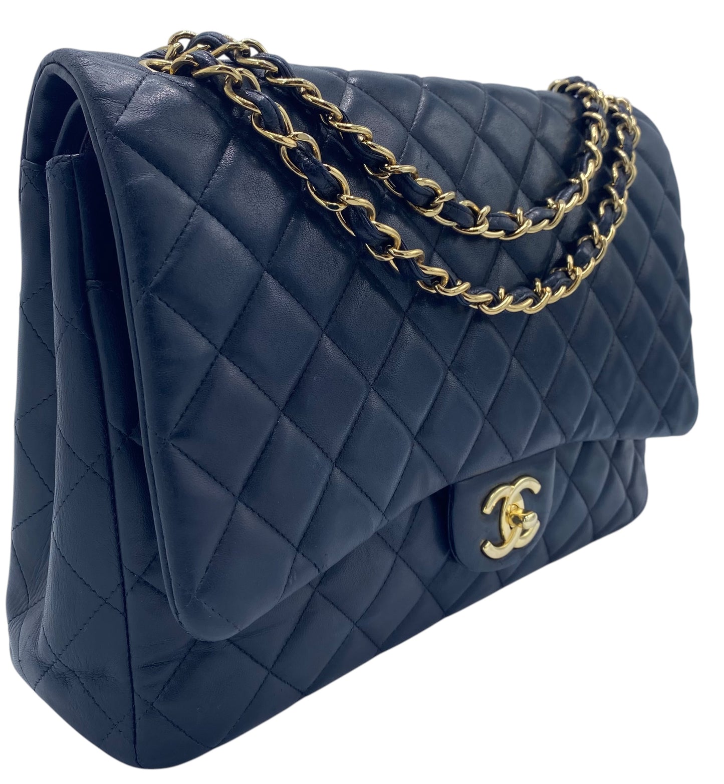 Chanel Maxi Dark Navy Lambskin Timeless Classic Double Flap Bag Gold Hardware GHW