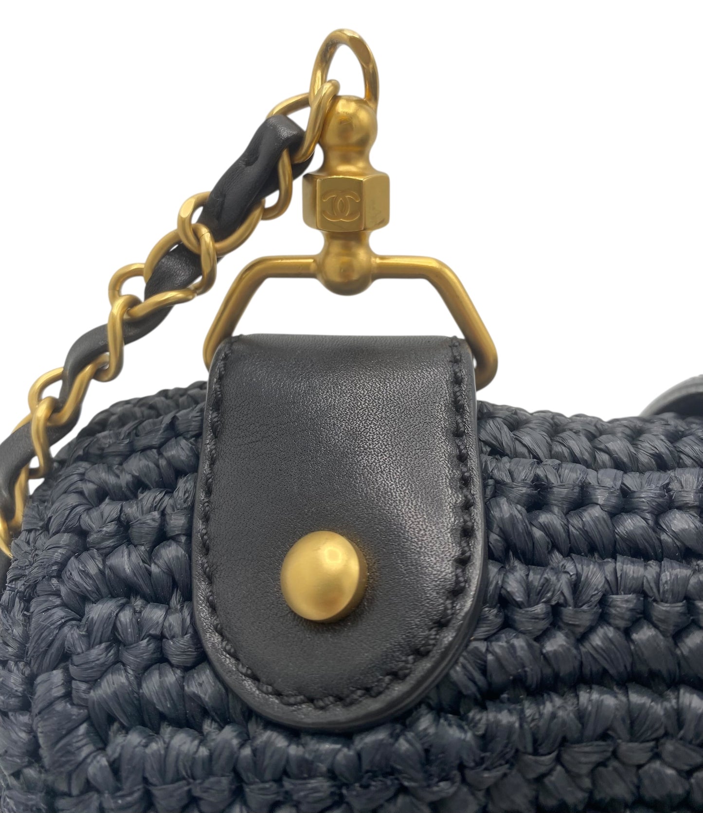Vintage Chanel Medium Dark Navy Straw Raffia Shoulder Bag GHW