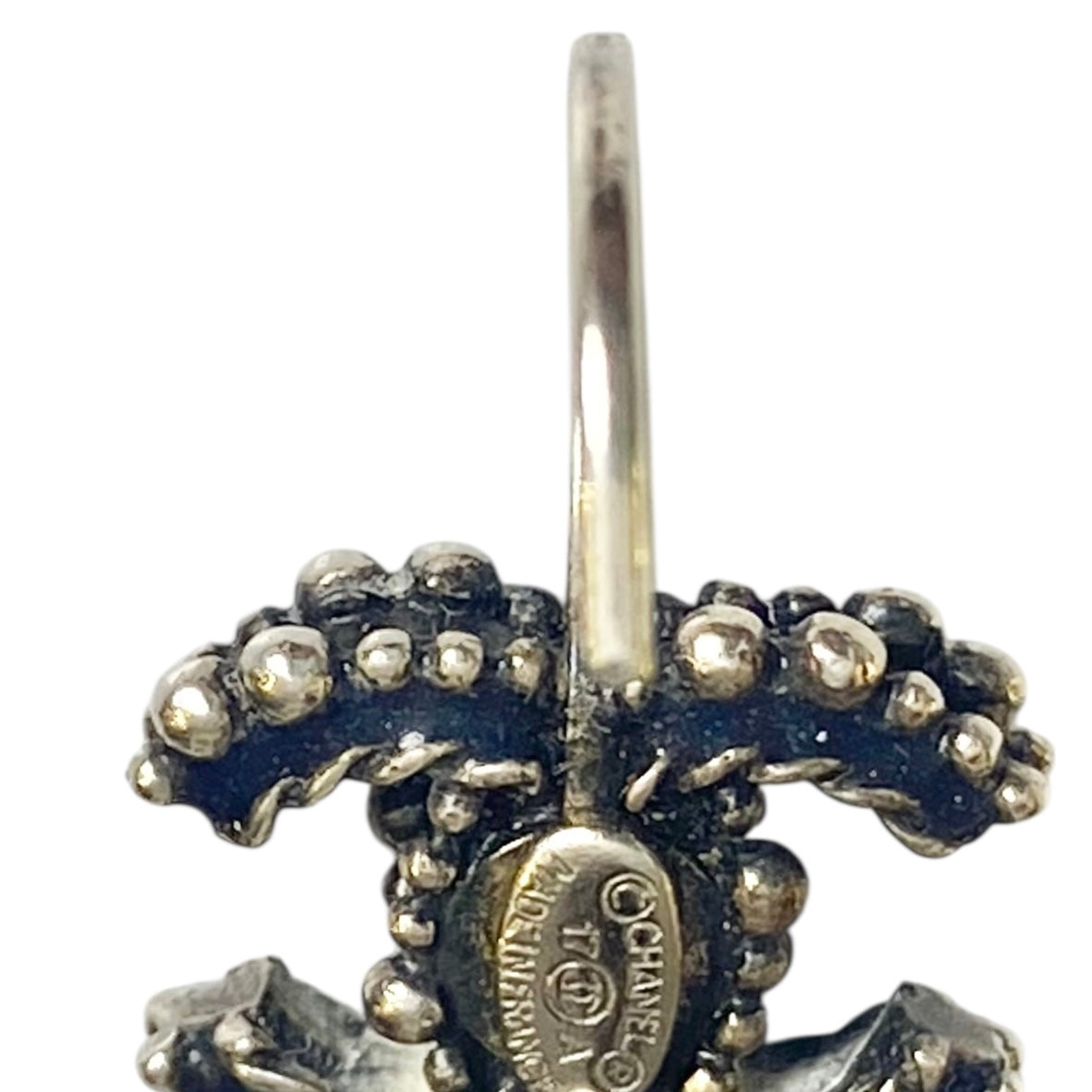 Chanel 17A Ritz Cosmopolite CC Key Dangle Drop Silver Pierced Earrings