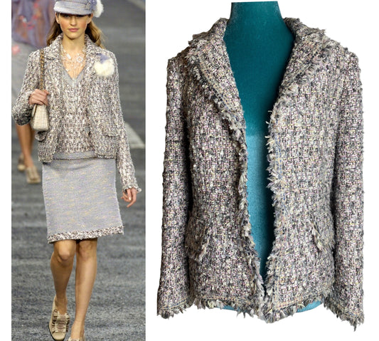 Chanel 04A Runway Baby Pink Light Grey Fantasy Tweed Jacket FR 38