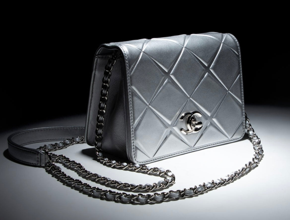 Chanel Airlines 16P Mini Propellor Metallic Calfskin Silver Flap Bag