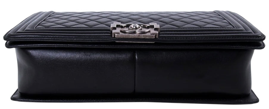 Chanel Black Large Maxi Quilted Lambskin Leather Boy Crossbody Bag