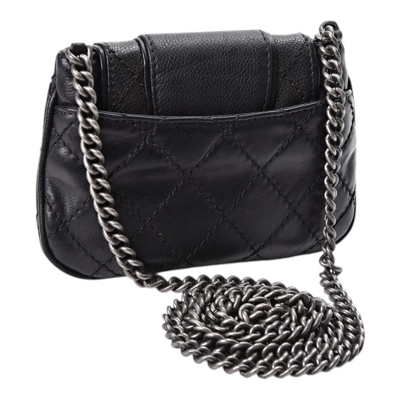 Chanel 2014 Paris-Dallas Black Caviar Mini Bubble Graphic Messenger Flap Bag
