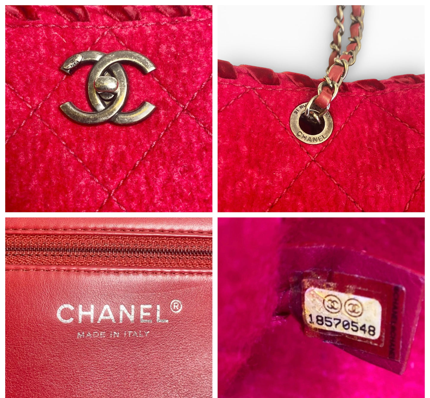 Chanel 13A Edinburgh Red Medium Wool Quilted Shopping Tote Bag