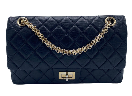 Chanel Black Quilted Aged Calfskin 2.55 Reissue 225 Small Double Flap Bag Gold Hardware