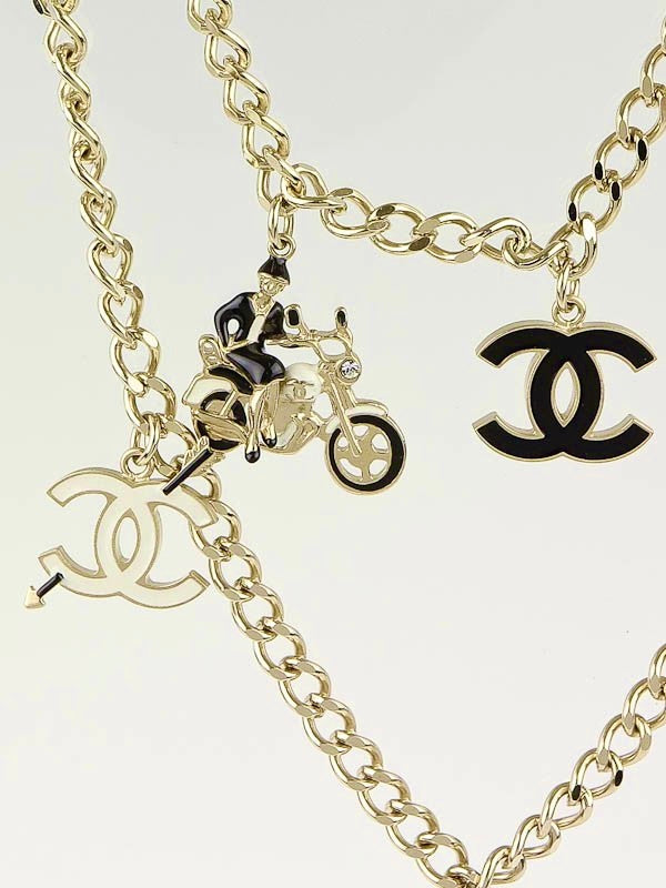 Rare Chanel 10P Coco Hearts Motorcycle Charms Chain Link Necklace/Belt GHW