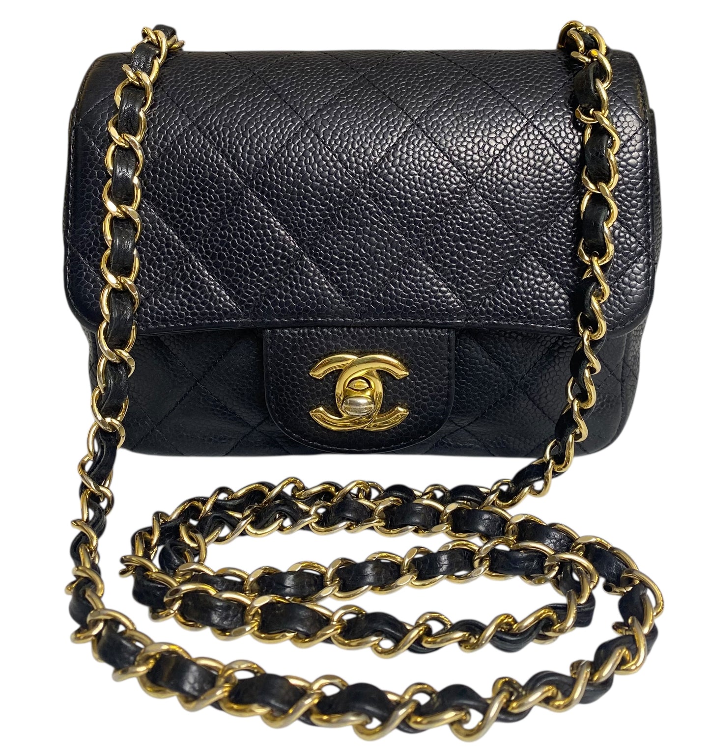 Chanel Black Caviar Mini Square Classic Timeless Flap Bag GHW Gold Hardware