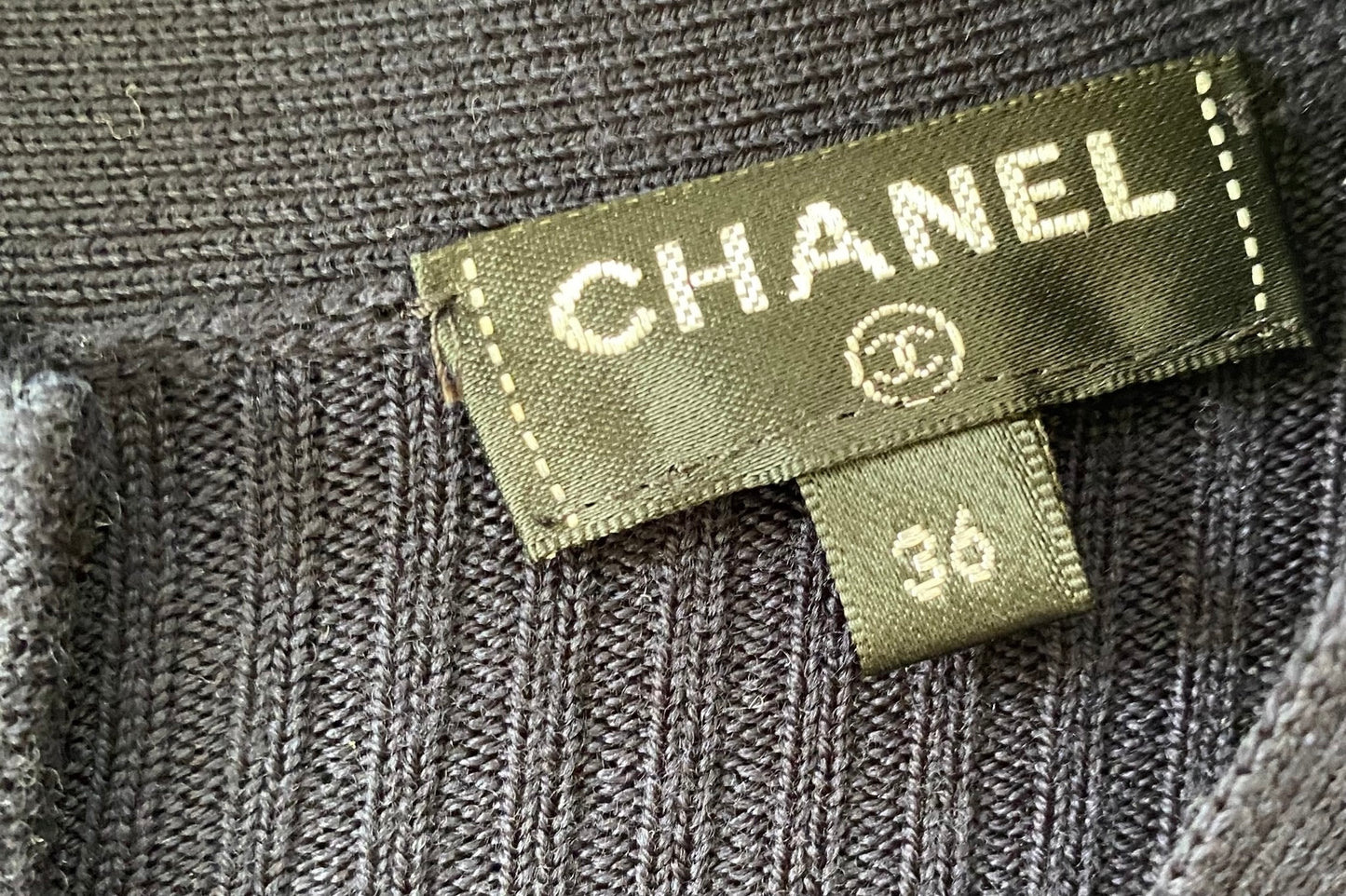 Chanel Navy Blue 2019 Wool Short Sleeve Textured Knit Dress FR 36