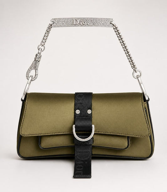 Vintage DIOR EXTRA MINI Hunter Green Black Crystal Hardcore Trotter Saddle Bag