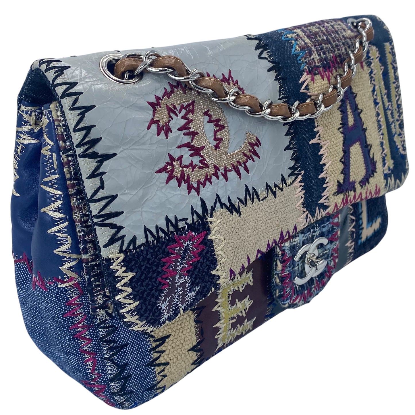 Chanel Multicolor Patchwork Jumbo Classic Single Turn-Lock Flap Bag