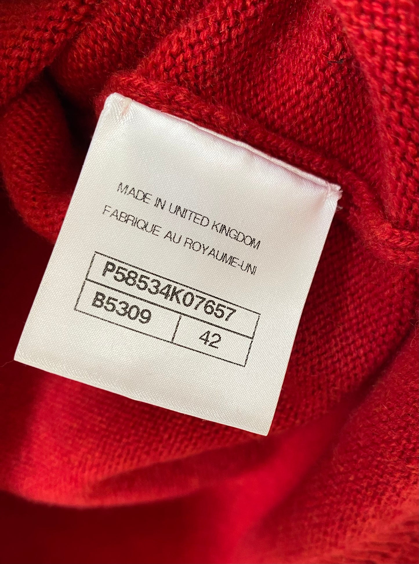 Chanel Cashmere Red and Navy Blue Classic Cardigan FR 42