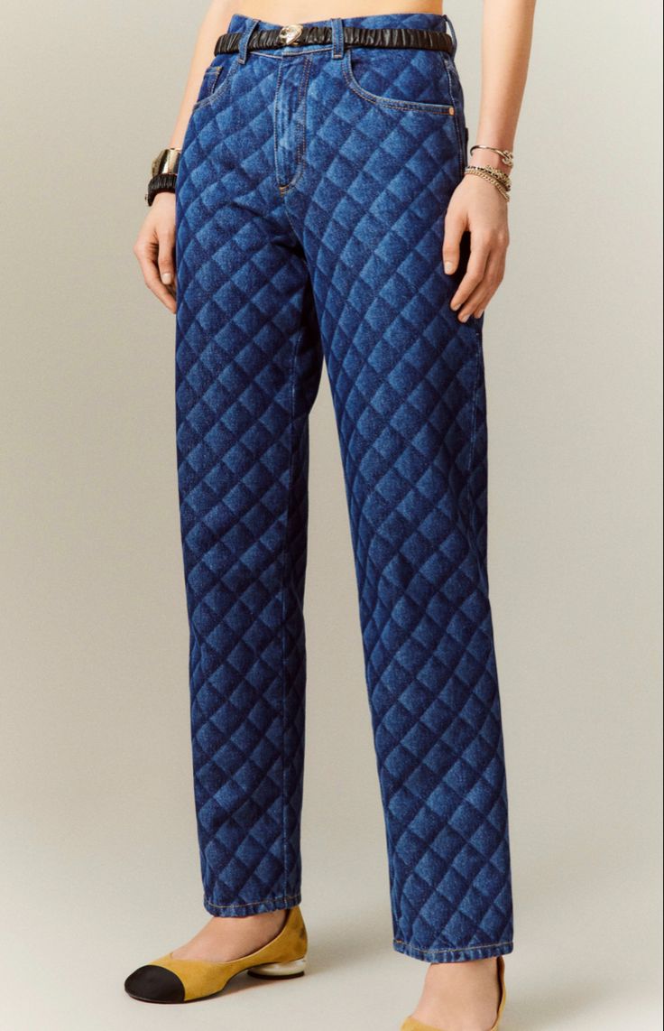 Chanel 22B Dark Blue Quilted Print Jeans FR 36