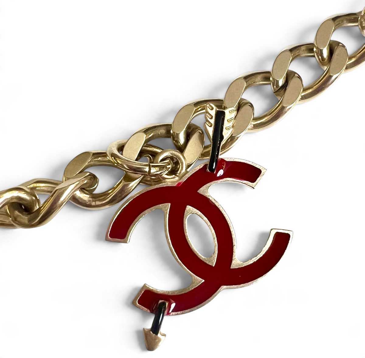 Rare Chanel 10P Coco Hearts Motorcycle Charms Chain Link Necklace/Belt GHW