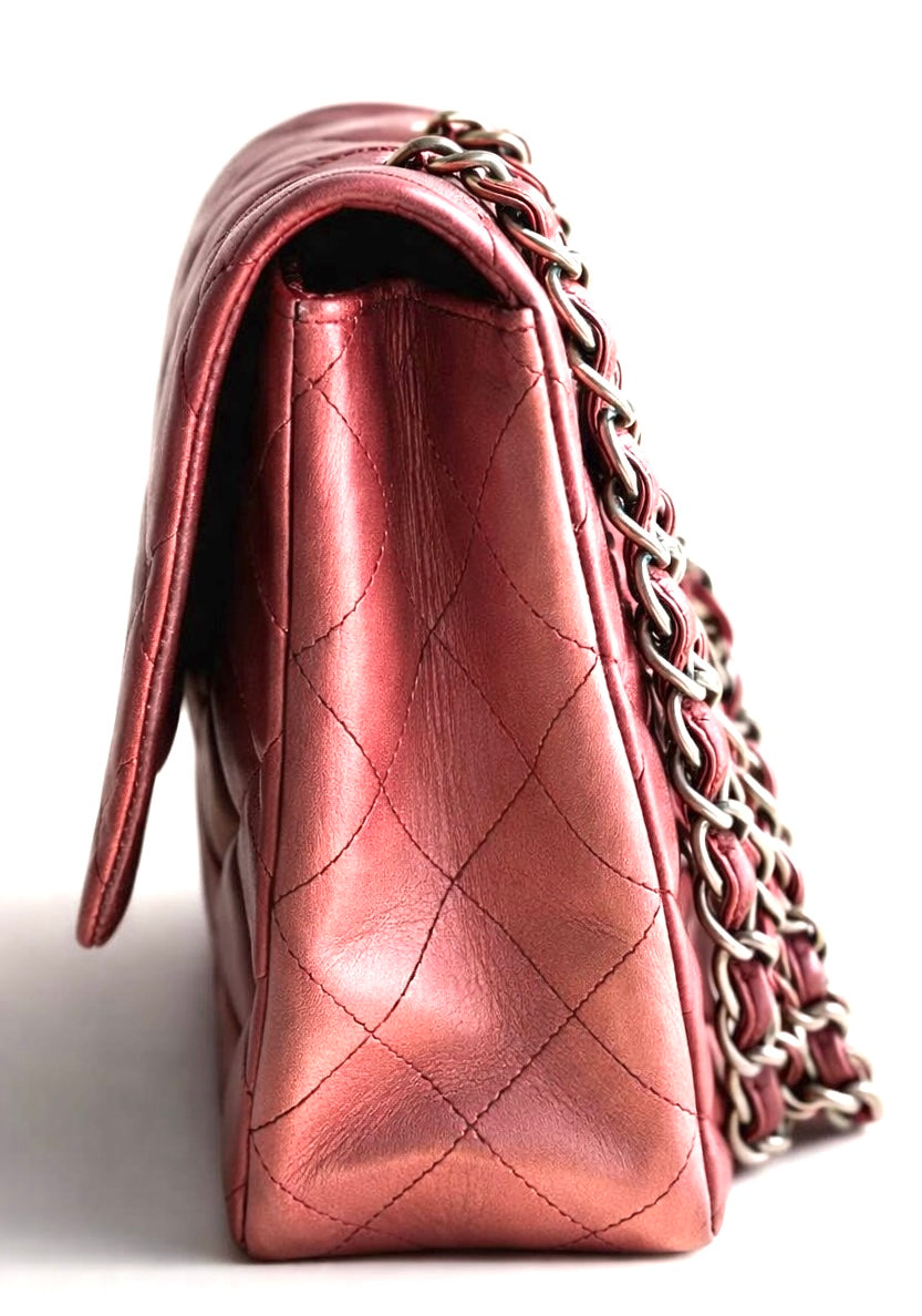 Chanel Jumbo Classic Ombre Pink Burgundy Quilted Lambskin Single Flap Bag