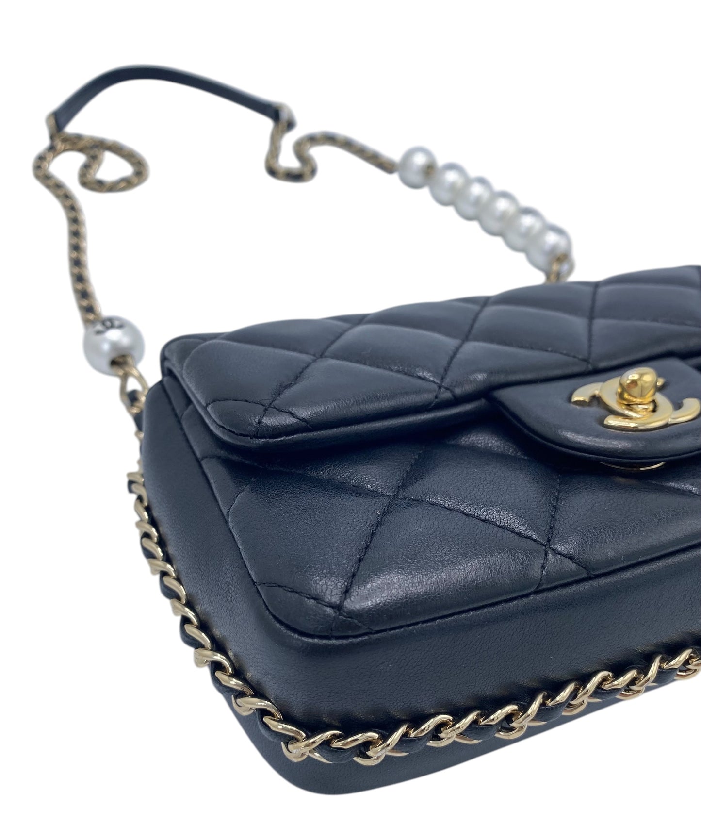Chanel 2020 My Precious Pearls Black Lambskin Quilted Small Flap Bag GHW