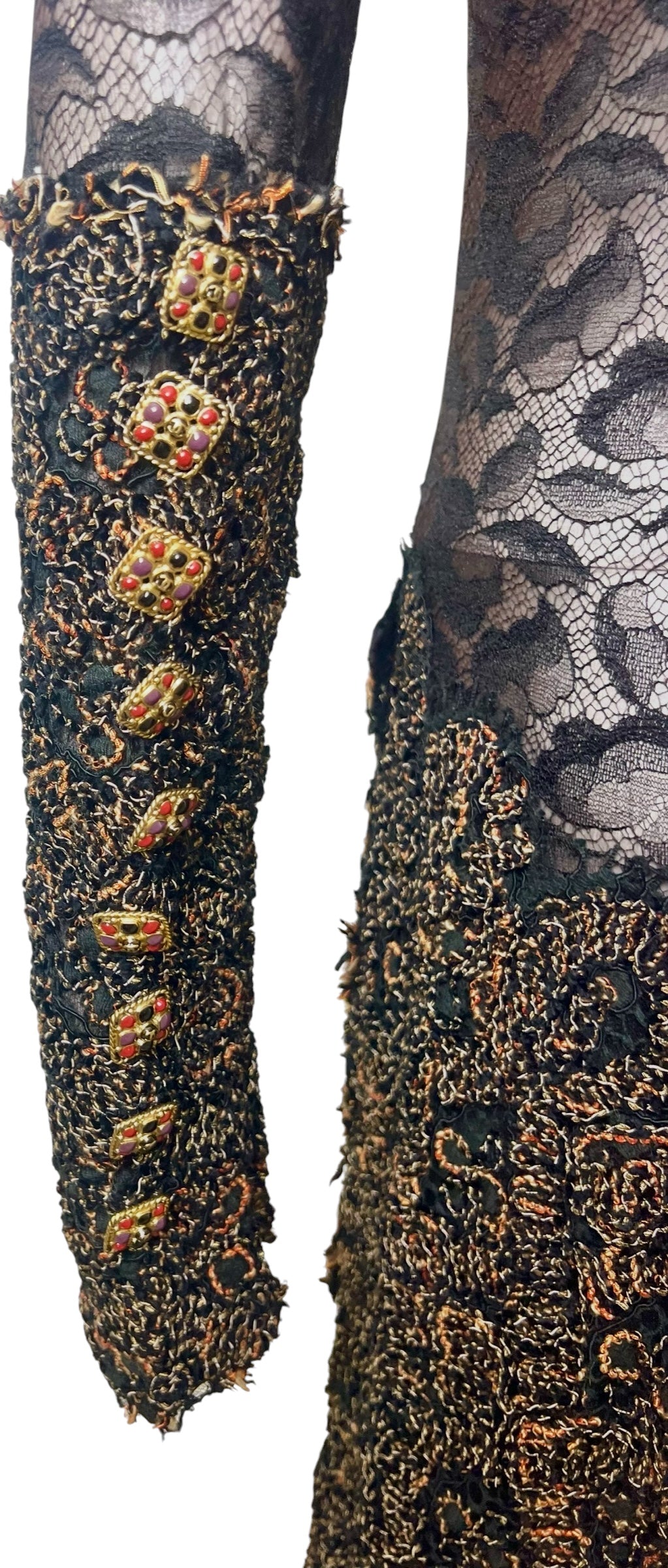Ultra Rare CHANEL 11A PARIS-BYZANCE LACE EMBROIDERED JEWEL MAXI DRESS EVENING GOWN FR 40