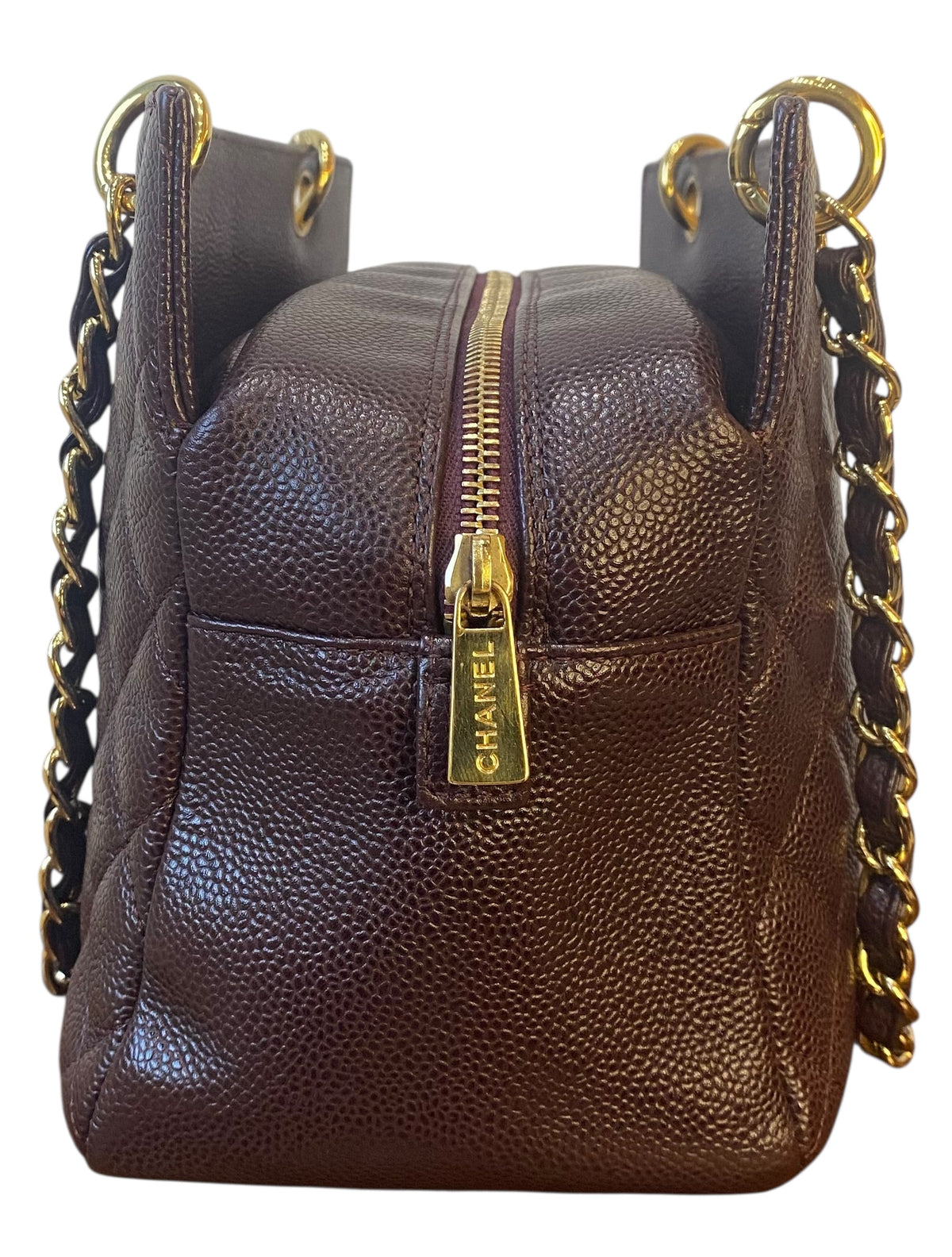 Chanel PTT Dark Chocolate Brown Quilted Caviar Leather Petite Timeless Shopping Tote Bag GHW