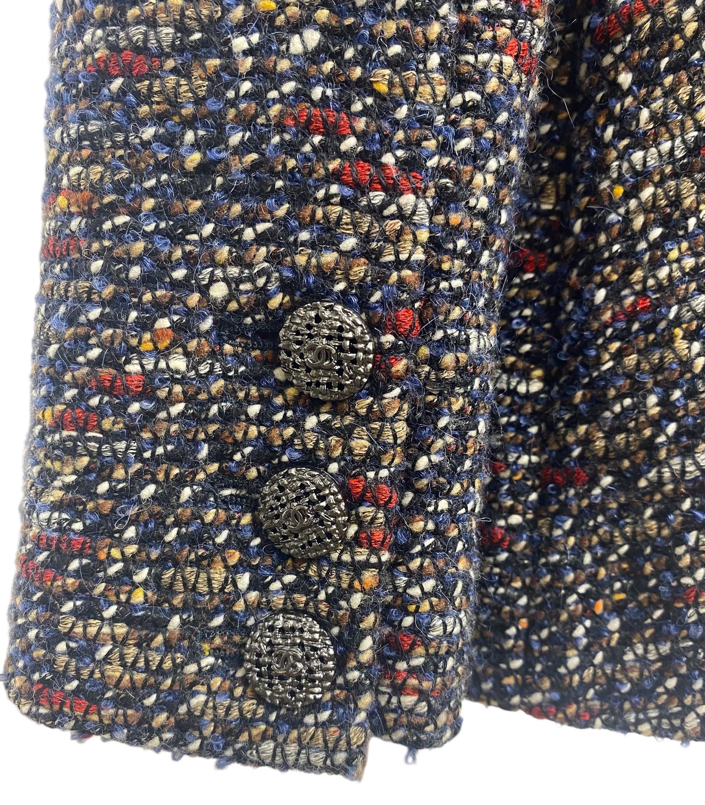 CHANEL 12A BOMBAY BLACK BROWN RED BEIGE NAVY TWEED JACKET FR 36