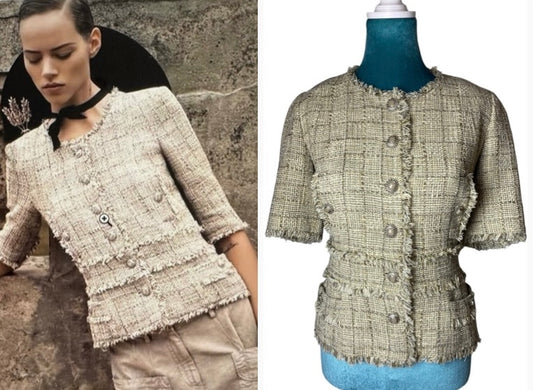 Chanel 10P Runway Beige Gold Lesage Tweed Jacket FR 44