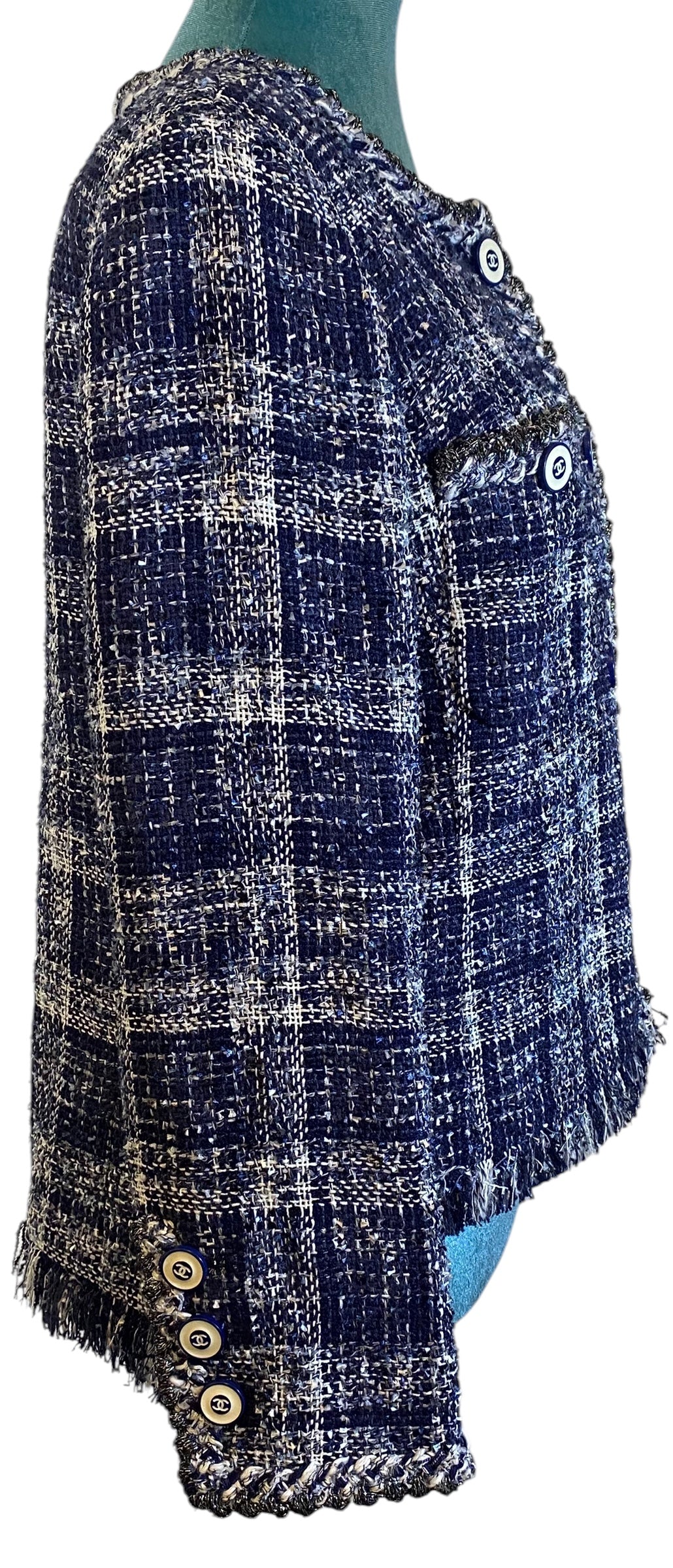 CHANEL 18P BLUE FANTASY TWEED LESAGE JACKET FR 42