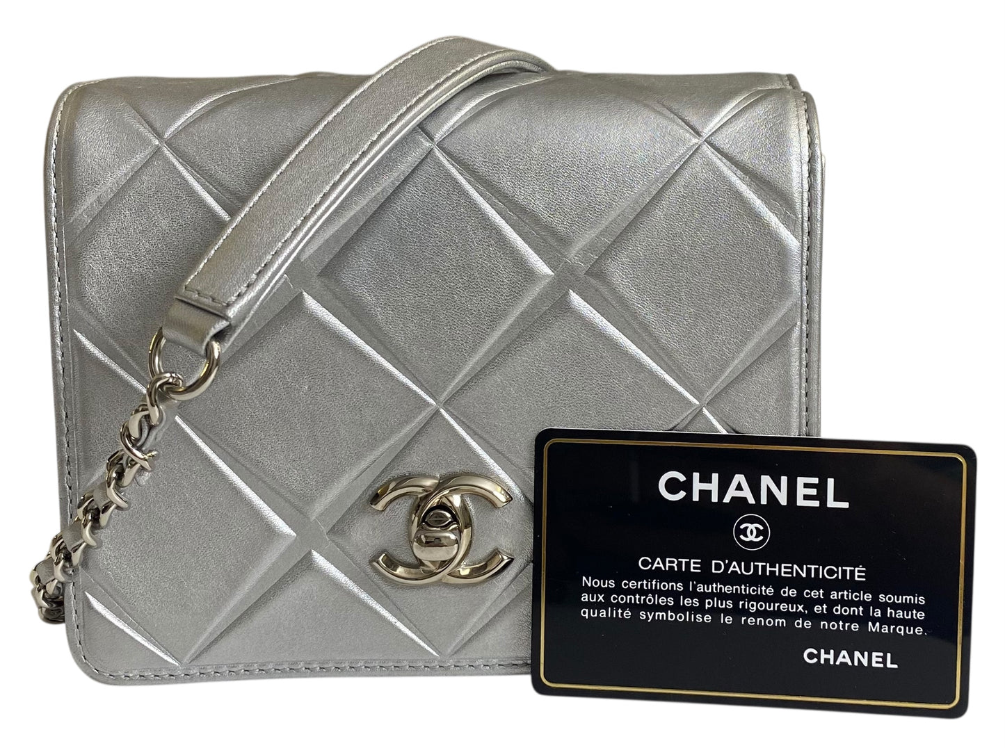 Chanel Airlines 16P Mini Propellor Metallic Calfskin Silver Flap Bag