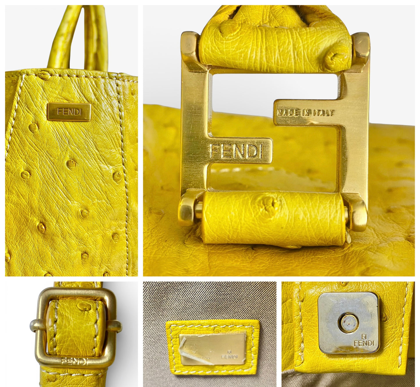 Rare Fendi Vintage Yellow Ostrich Twins Tote Gold Hardware