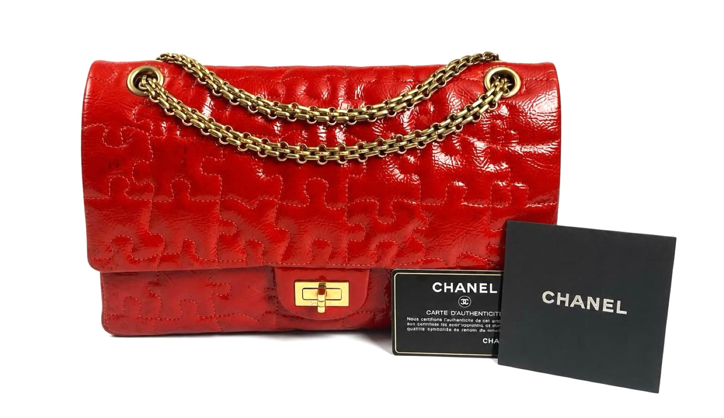 Chanel 226 Medium Puzzle 2.55 Reissue Red Patent Leather Classic Flap Bag GHW