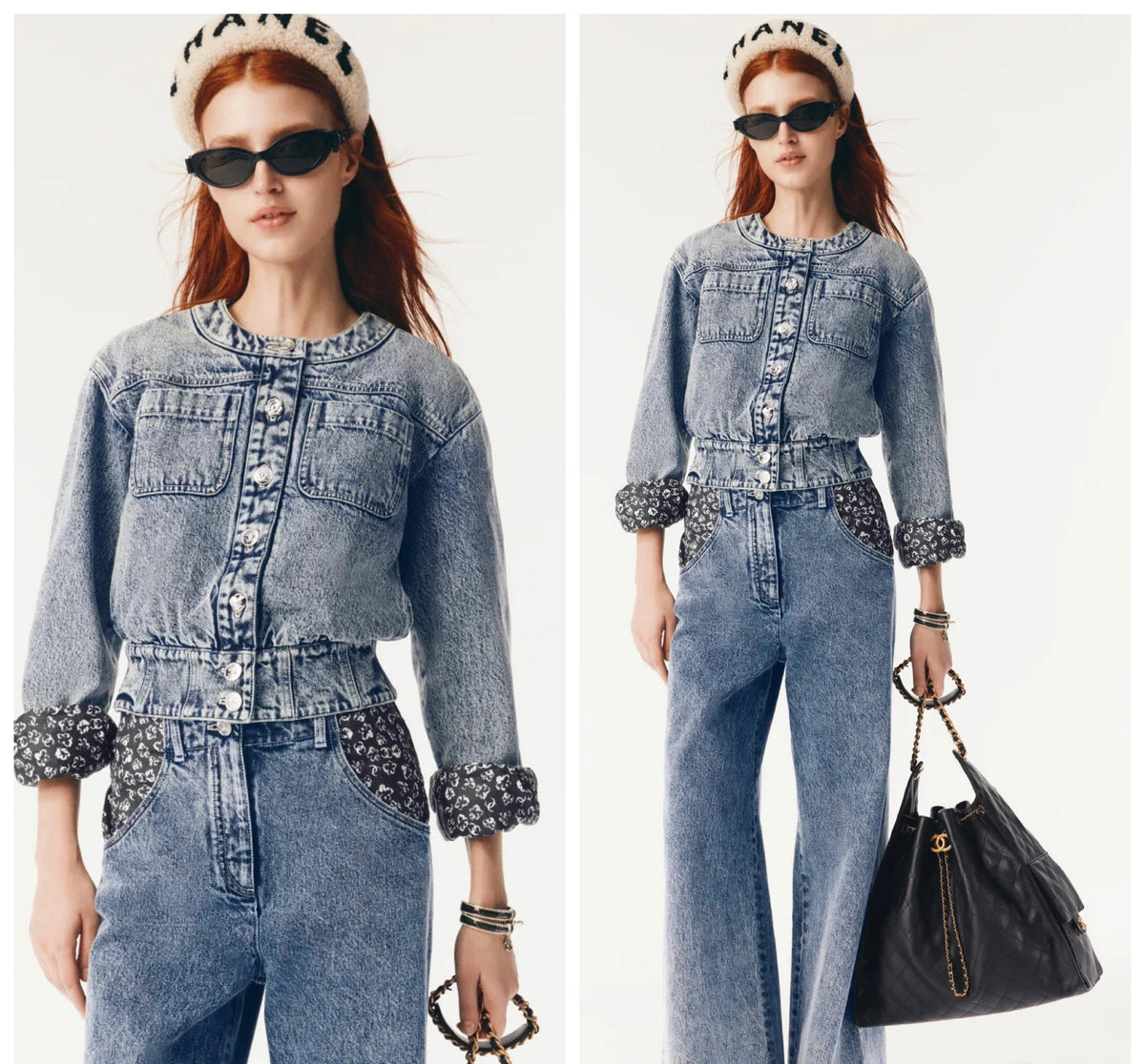 Chanel 25B Wide Leg Camellia Blue Jeans FR 40
