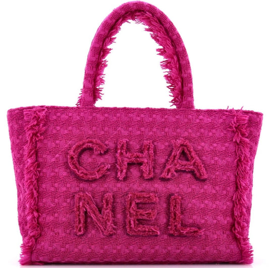 Chanel 19K Large Giant Logo Pink Tweed Shopping Tote Bag GHW