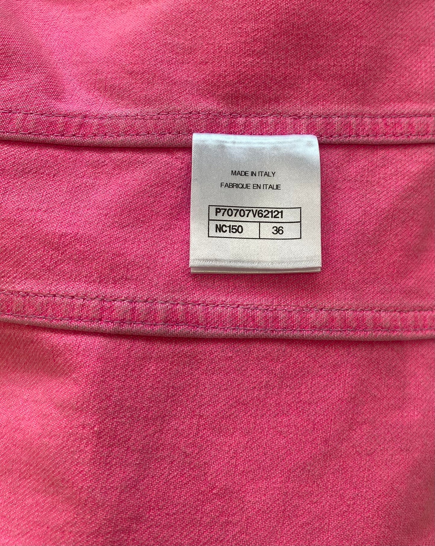 Chanel 21S Two Camellia Bright Neon Pink Denim Jacket FR 36