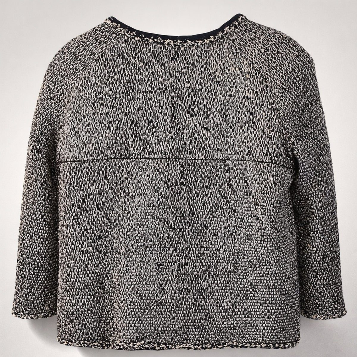 Chanel 11A Classic Black White Tweed Braided Trim Zip Up Jacket FR 50