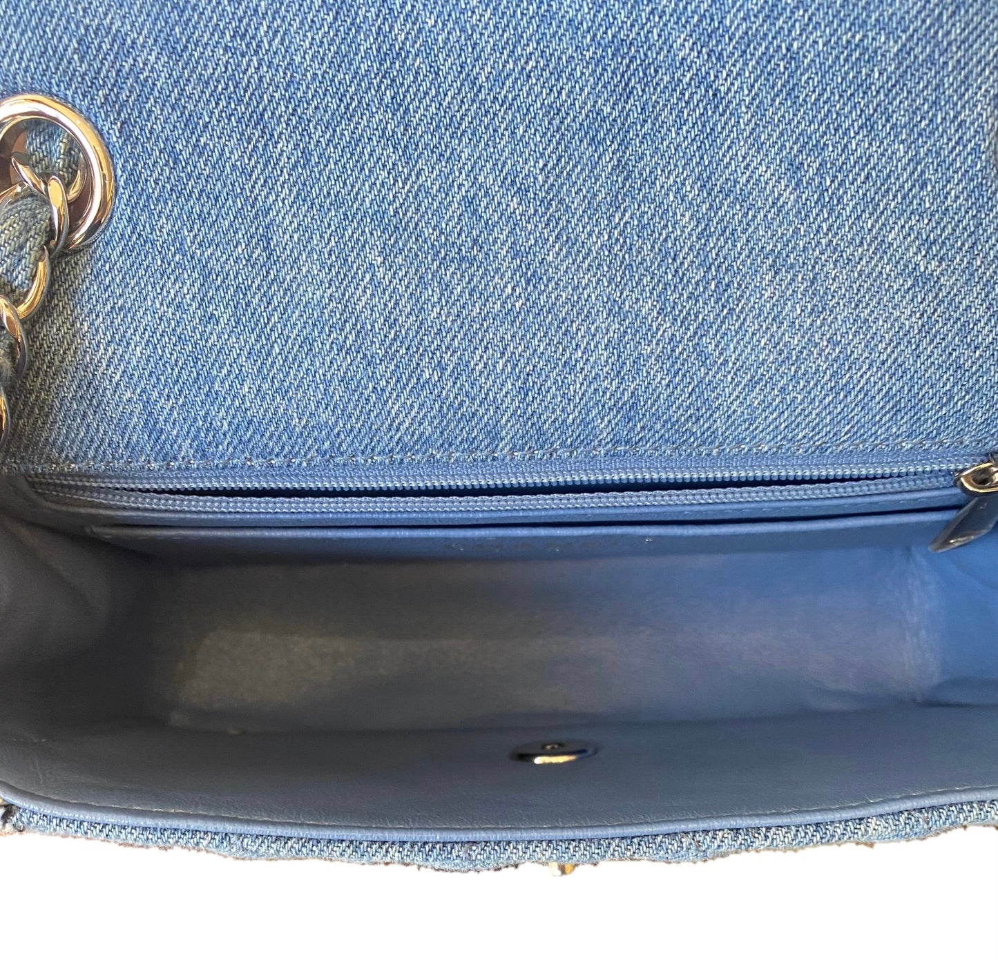 Chanel 2019 Mini Small Light Blue Denim Braided Trim Classic Flap Bag