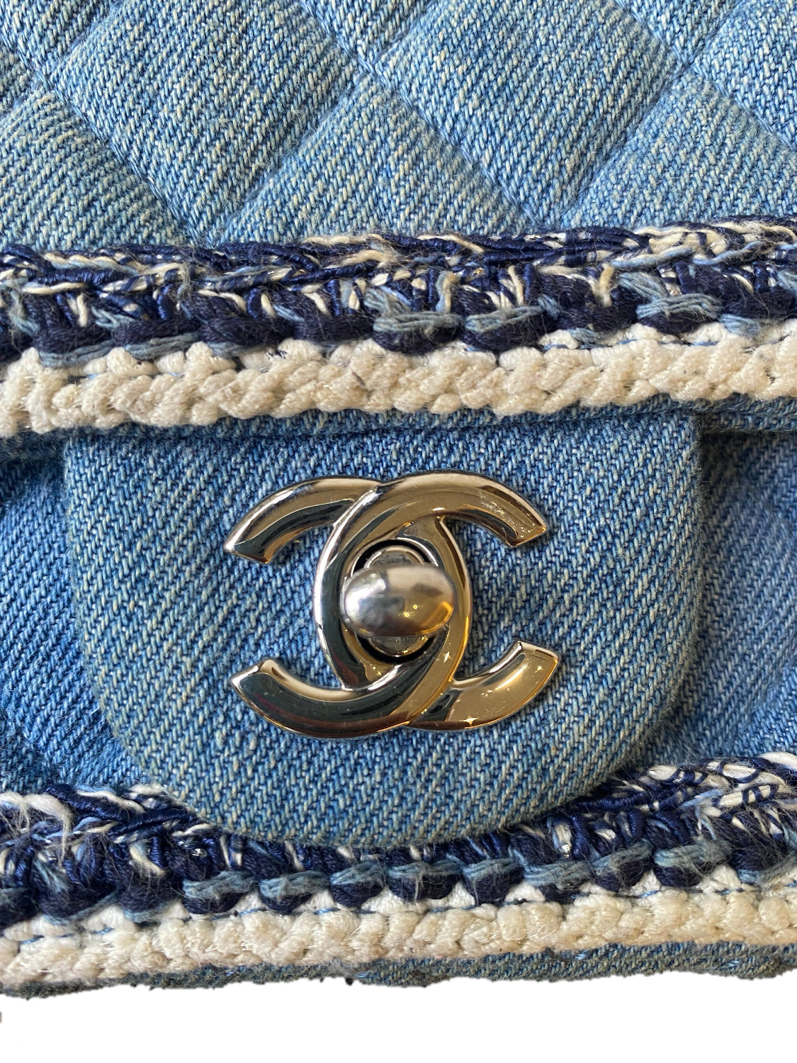Chanel 2019 Mini Small Light Blue Denim Braided Trim Classic Flap Bag