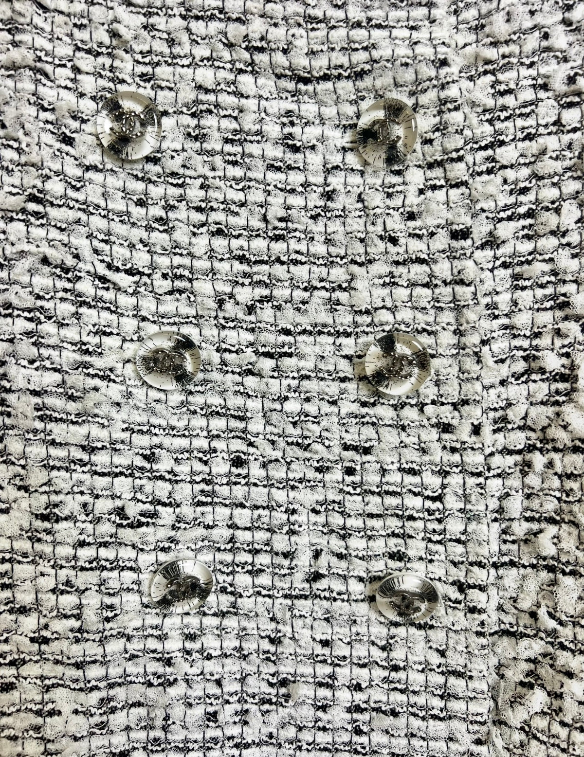 Chanel 11P Runway White Black Tweed  Double Breasted Jacket FR 38