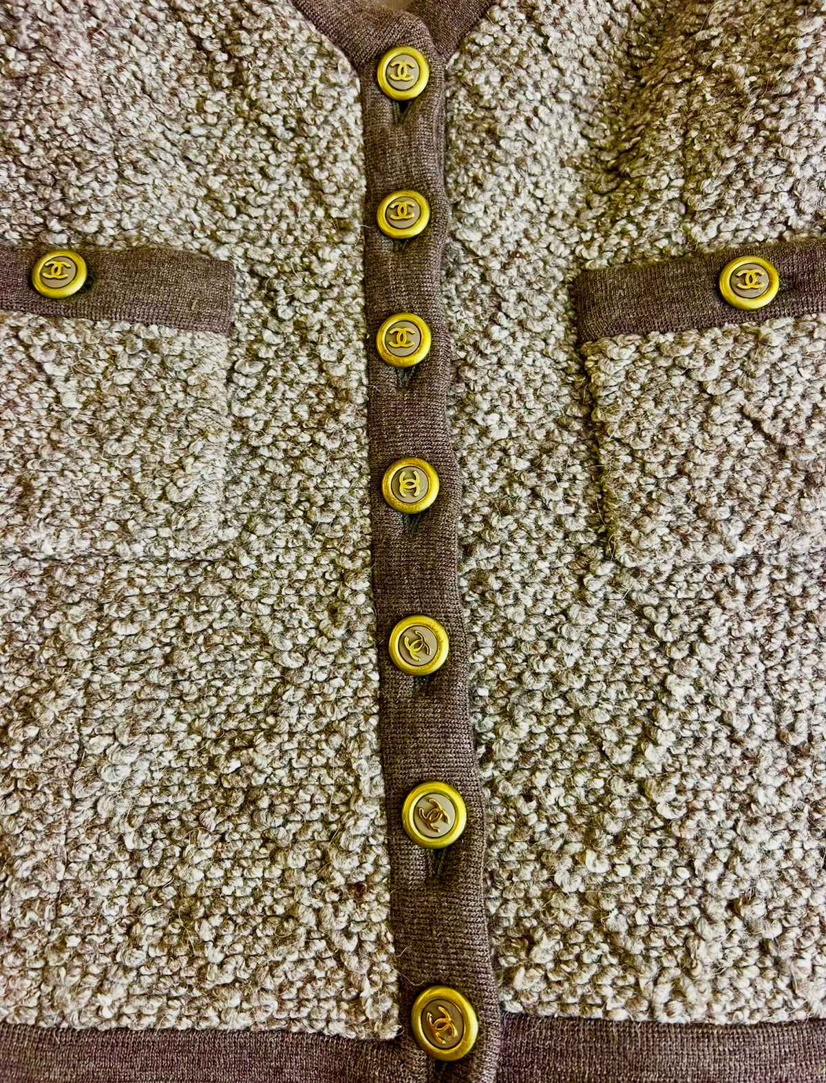 Vintage Chanel 94A Brown Boucle Wool Skirt Suit FR 36