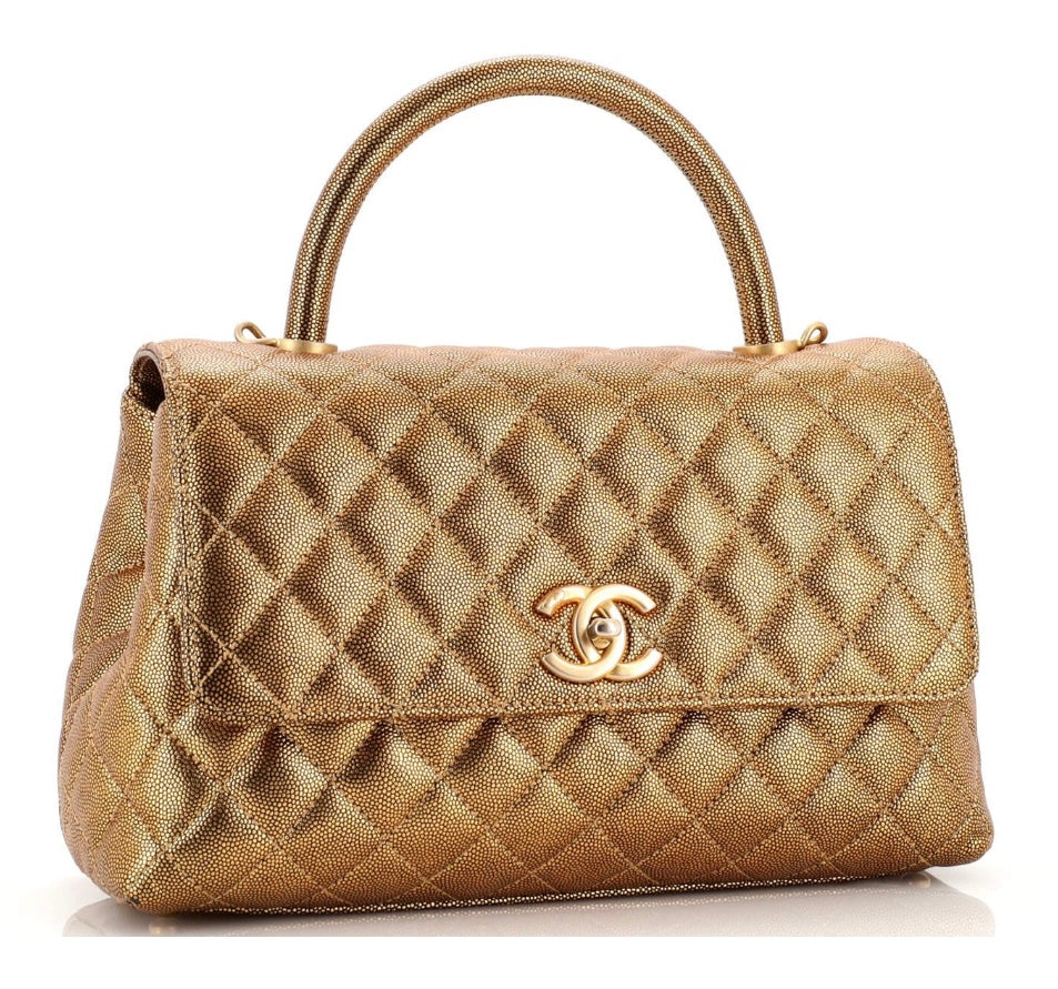Chanel 19A Small Coco Handle Metallic Rose Gold Copper Caviar Timeless Bag