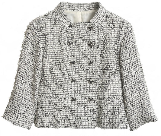 Chanel 11P Runway White Black Tweed  Double Breasted Jacket FR 38