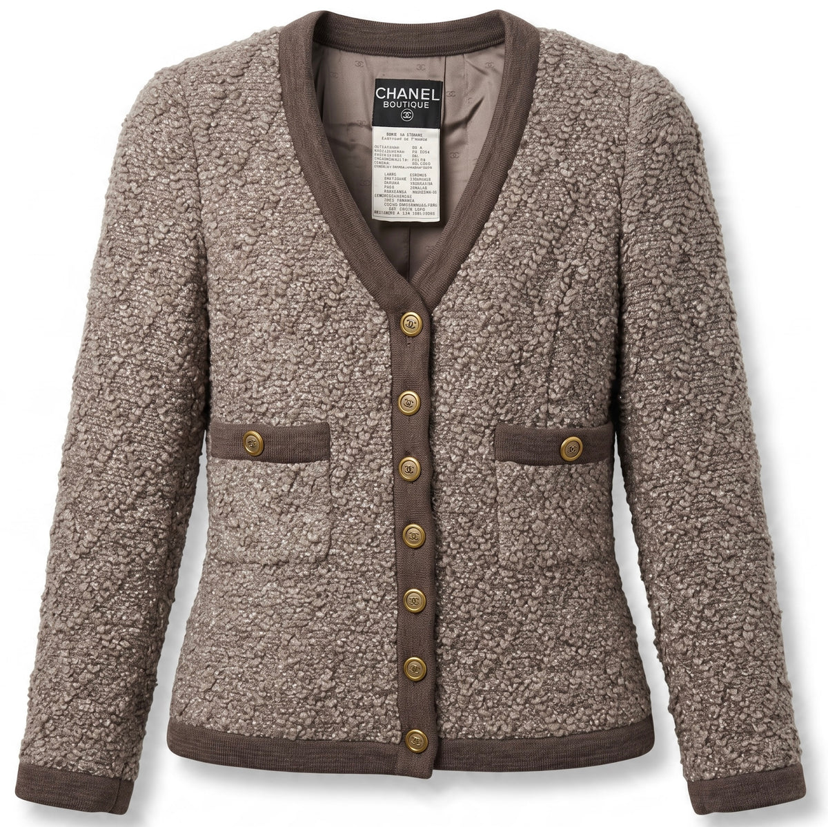 Vintage Chanel 94A Brown Boucle Wool Skirt Suit FR 36