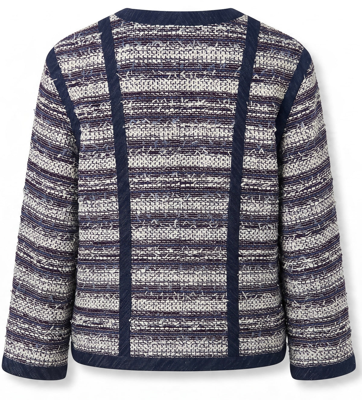 Chanel 13P Paris-Singapore Navy Blue White Tweed Jacket FR 46