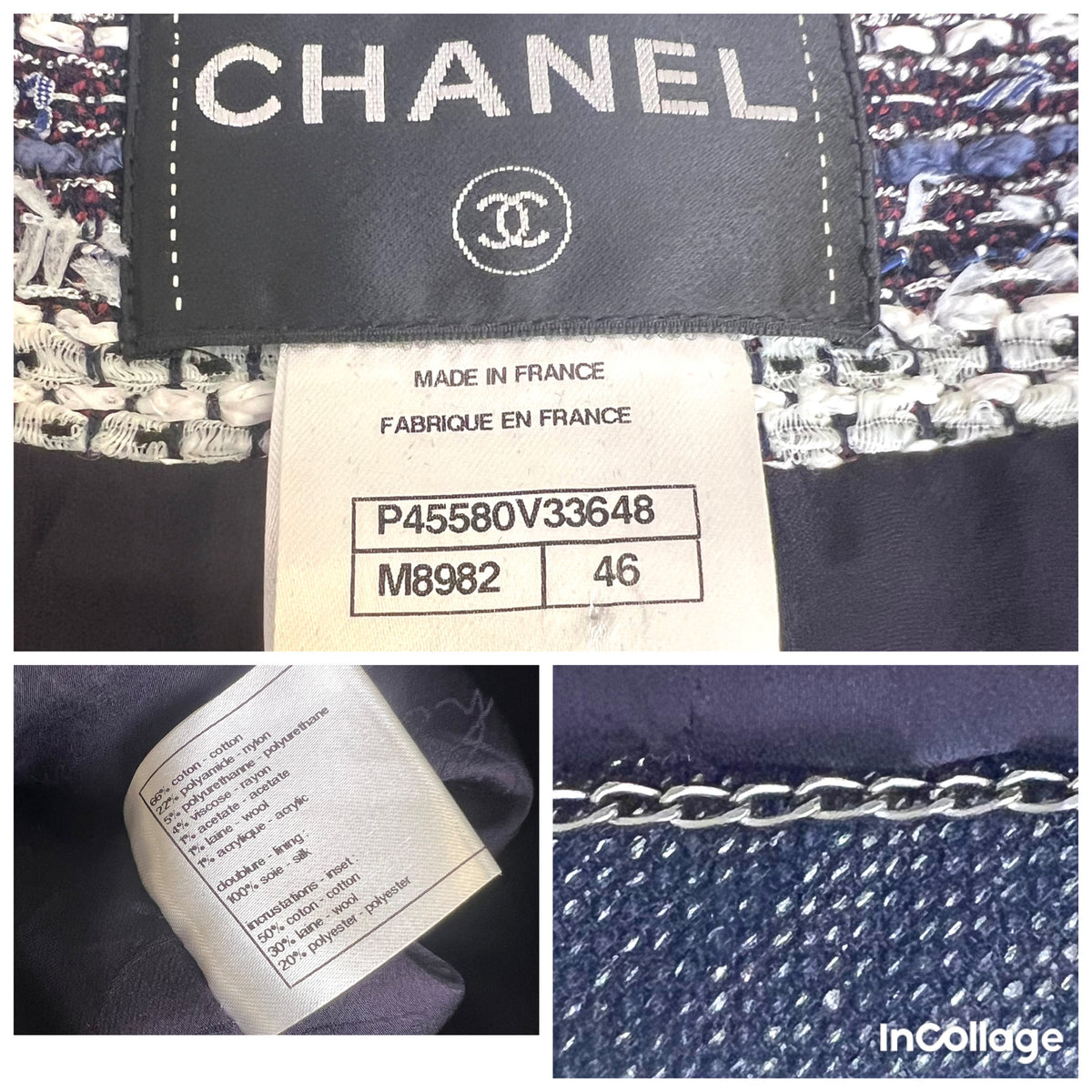 Chanel 13P Paris-Singapore Navy Blue White Tweed Jacket FR 46