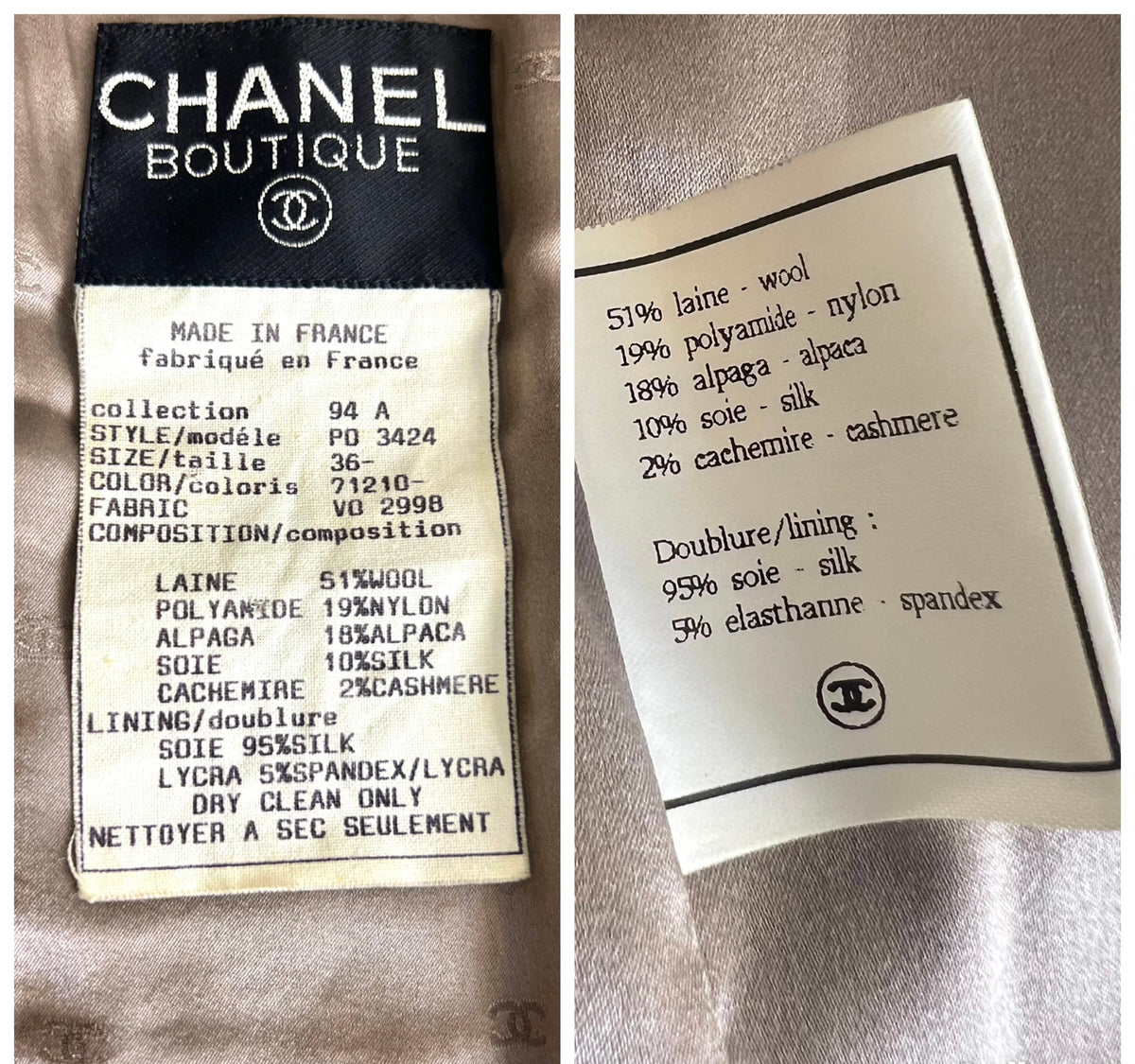 Vintage Chanel 94A Brown Boucle Wool Skirt Suit FR 36